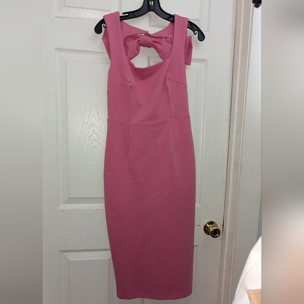 Mable Pink Midi Sheath Dress with Bow Back - Picture 7 of 8